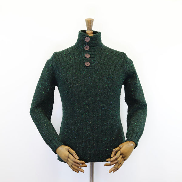 Fisherman Out of Ireland Button Neck Sweater - Bottle Green