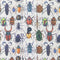 Pattern of colorful beetles on a white background