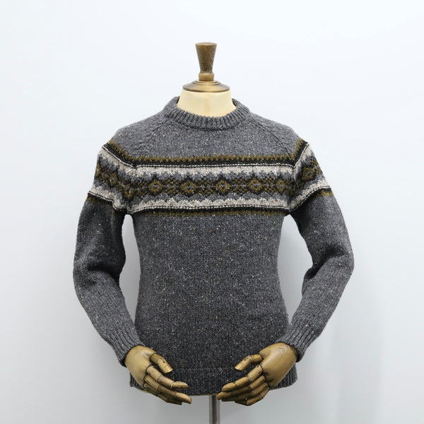 Fisherman Out of Ireland Fair Isle Crew Neck Sweater - Steel Wool