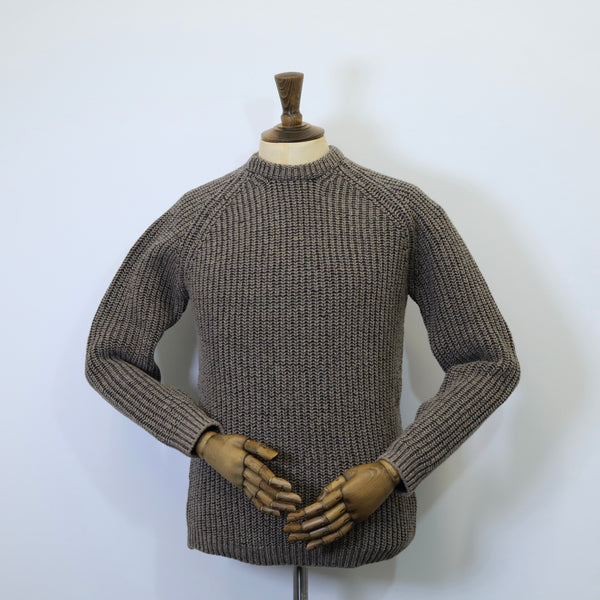 Fisherman Out of Ireland Ribbed Raglan Crew Neck Sweater - Clay/Charcoal