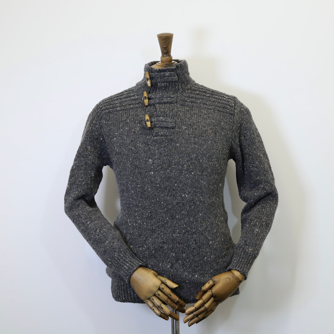 Fisherman Out of Ireland Toggle Neck Sweater - Steel Wool