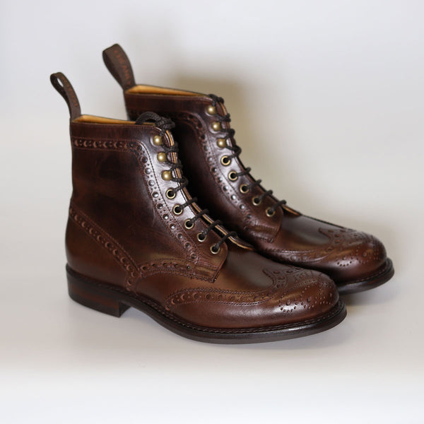 Lough Erne Wingcap Brogue Boot in Brown Pull Up