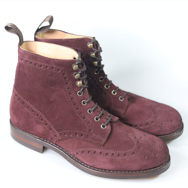 Lough Erne Wingcap Brogue Boot in Plum Suede