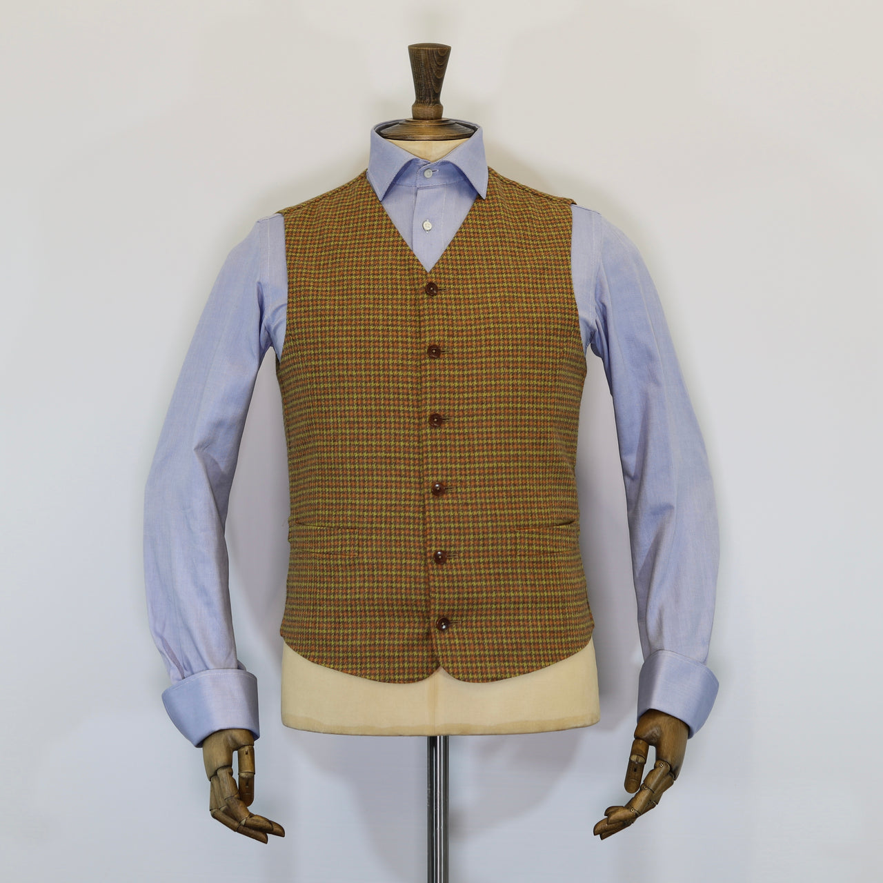 Standeven Houndstooth English Tweed Cloth Back Waistcoat