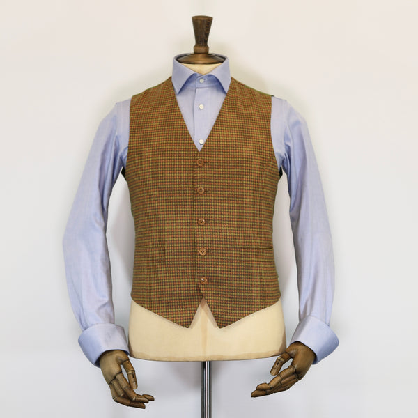 Standeven Houndstooth English Tweed Silk Back Waistcoat