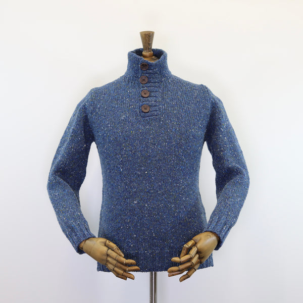 Fisherman Out of Ireland Button Neck Sweater - Denim