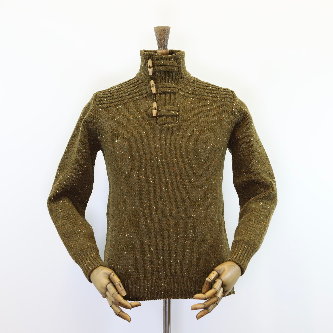 Fisherman Out of Ireland Toggle Neck Sweater - Olive