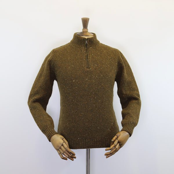 Fisherman Out of Ireland Zip Neck Sweater - Olive