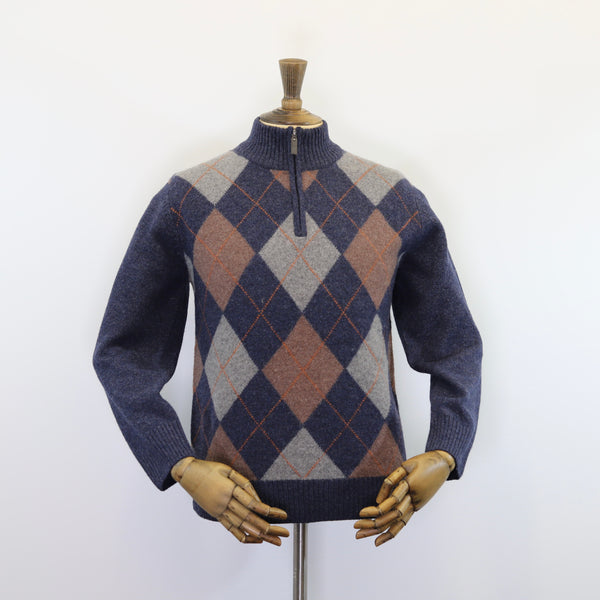 Fisherman Out of Ireland Zip Neck Sweater - Argyle Pattern