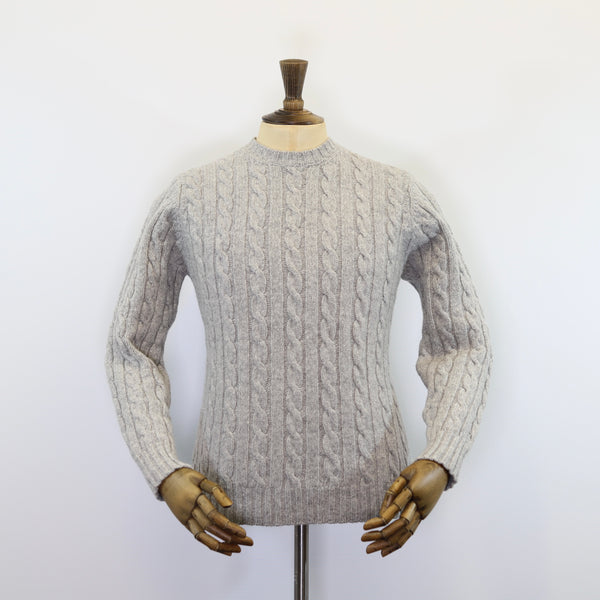 Fisherman Out of Ireland Cabled Crew Neck Sweater - Pearl Grey