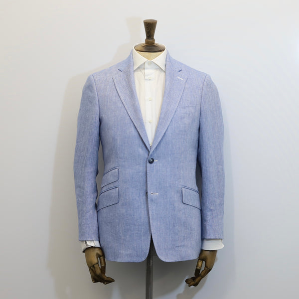 Light blue blazer on a mannequin against a white background