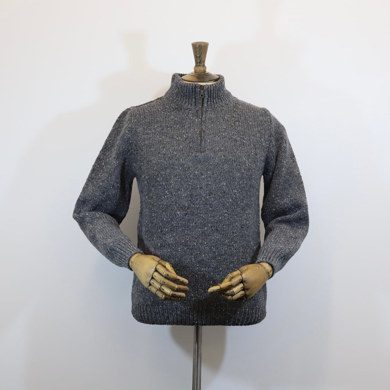 Fisherman Out of Ireland Zip Neck Sweater - Steel Wool
