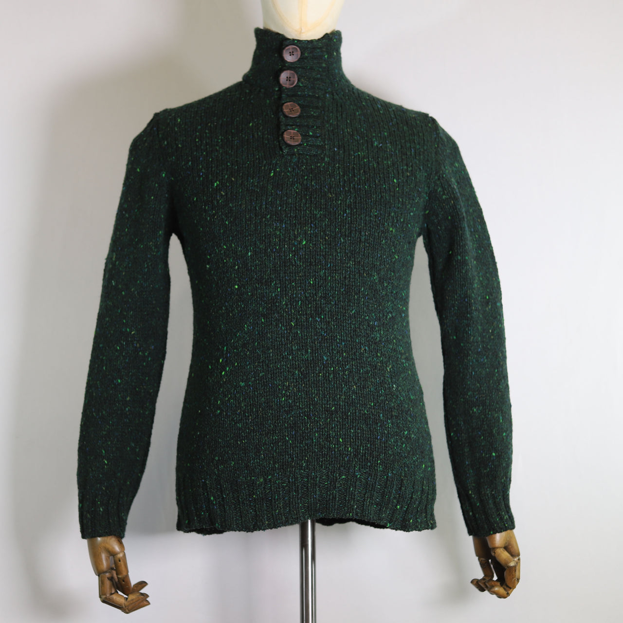 Fisherman Out Of Ireland Button Neck Sweater - Bottle Green
