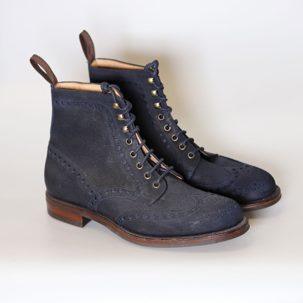 Lough Erne Wingcap Brogue Boot in Blue Split Coupe